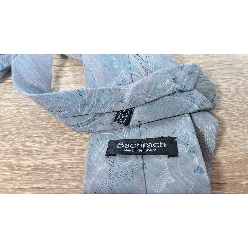Bachrach Men’s Necktie Gray Paisley 100% Silk Made in Italy 3.25” Tie